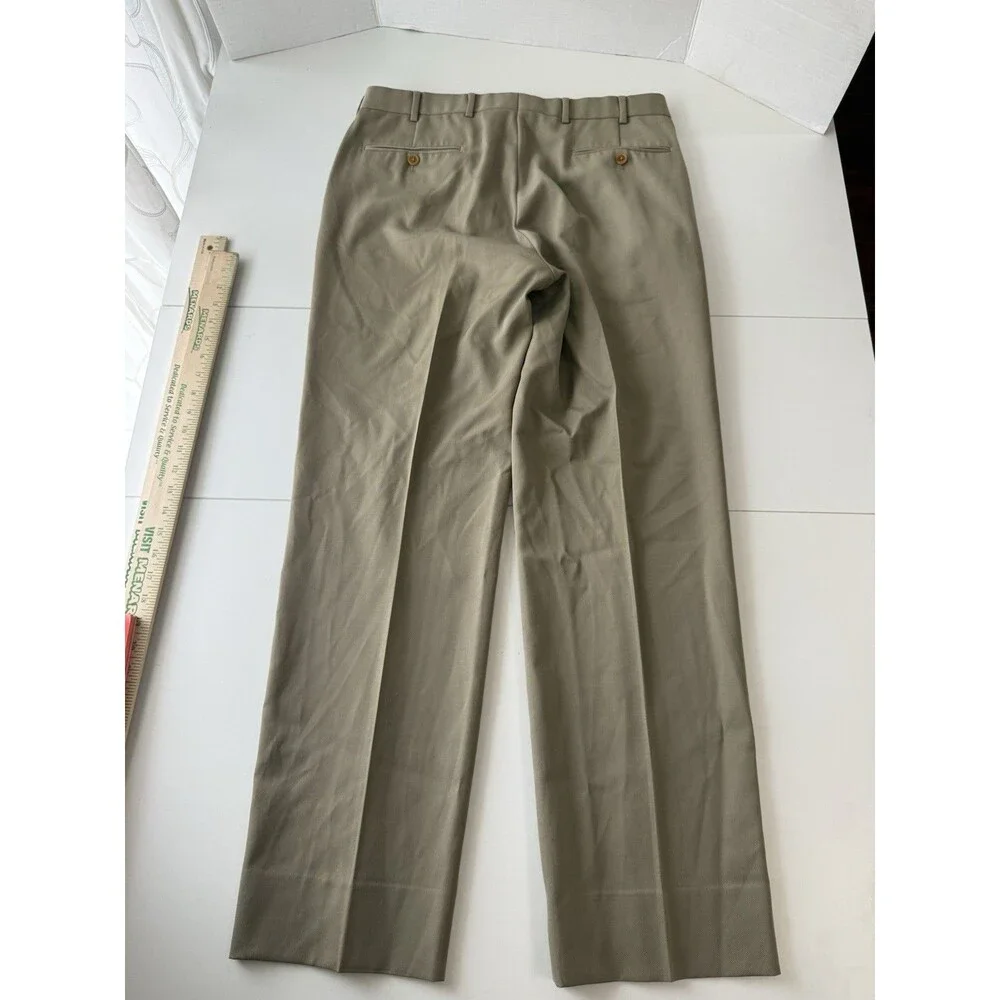 Brooks Brothers 1818 Madison Wool Dress Pants 35x32 Tan Flat Front